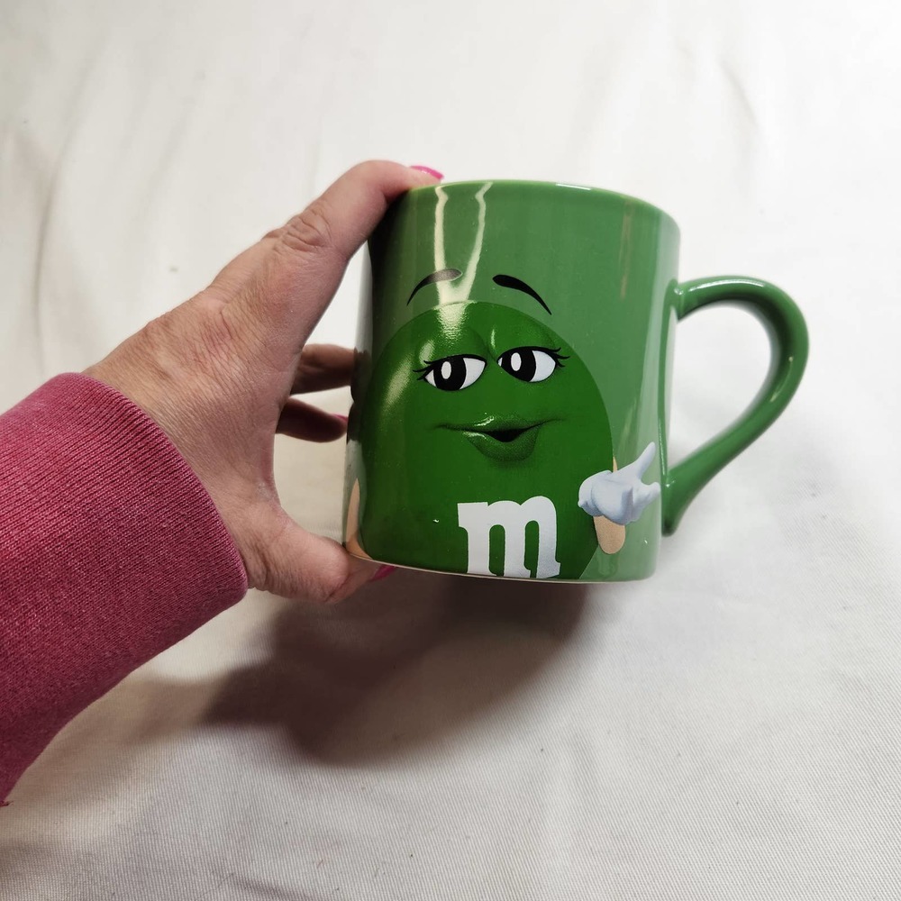 Frankford Candy MARS M&M's Coffee Tea Mug Cup Eat Your Heart Out Darling Green